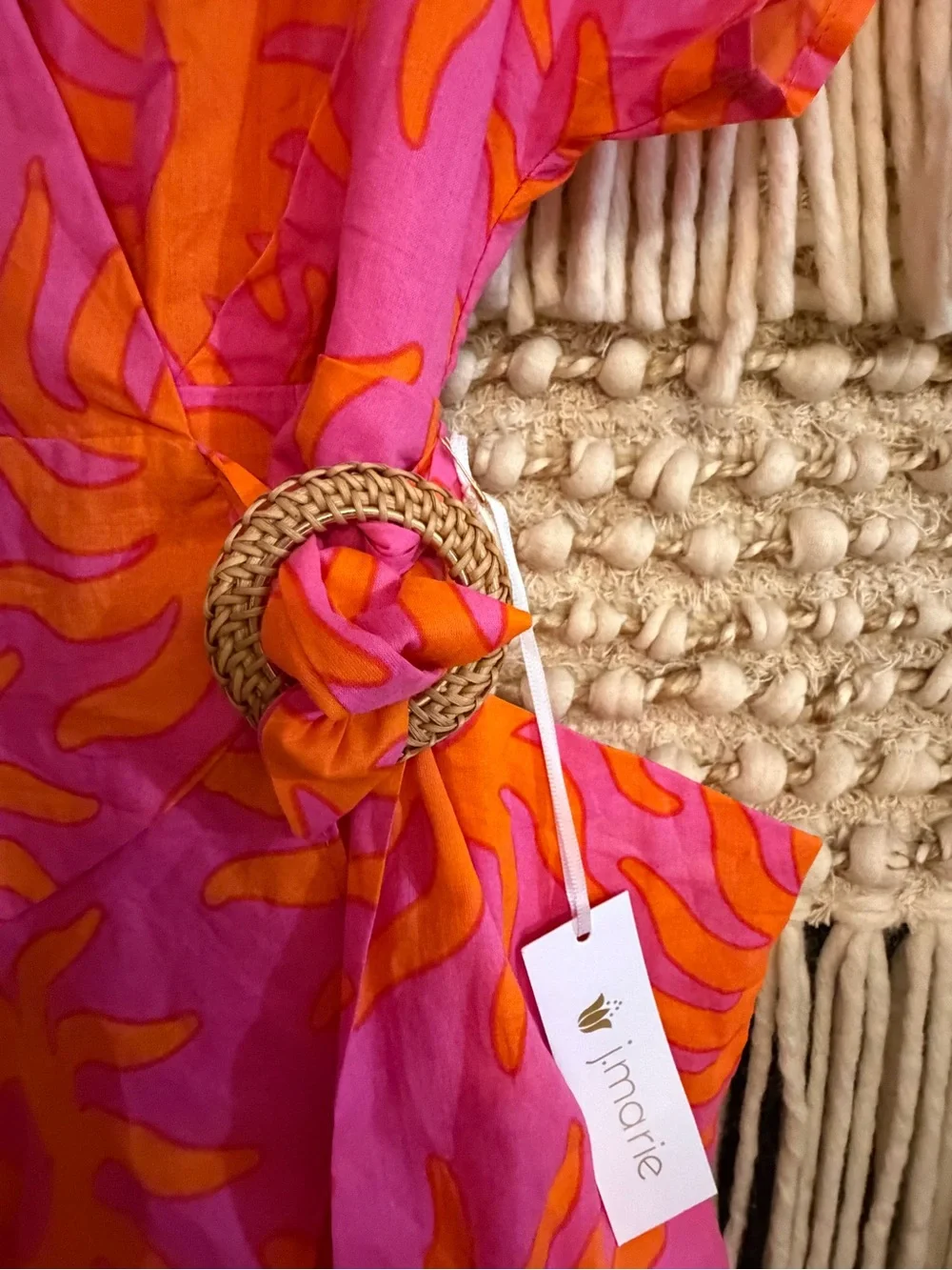 J. Marie Pink & Orange Sunburst Wrap Mini Romper - NWT size Large - Picture 4 of 16